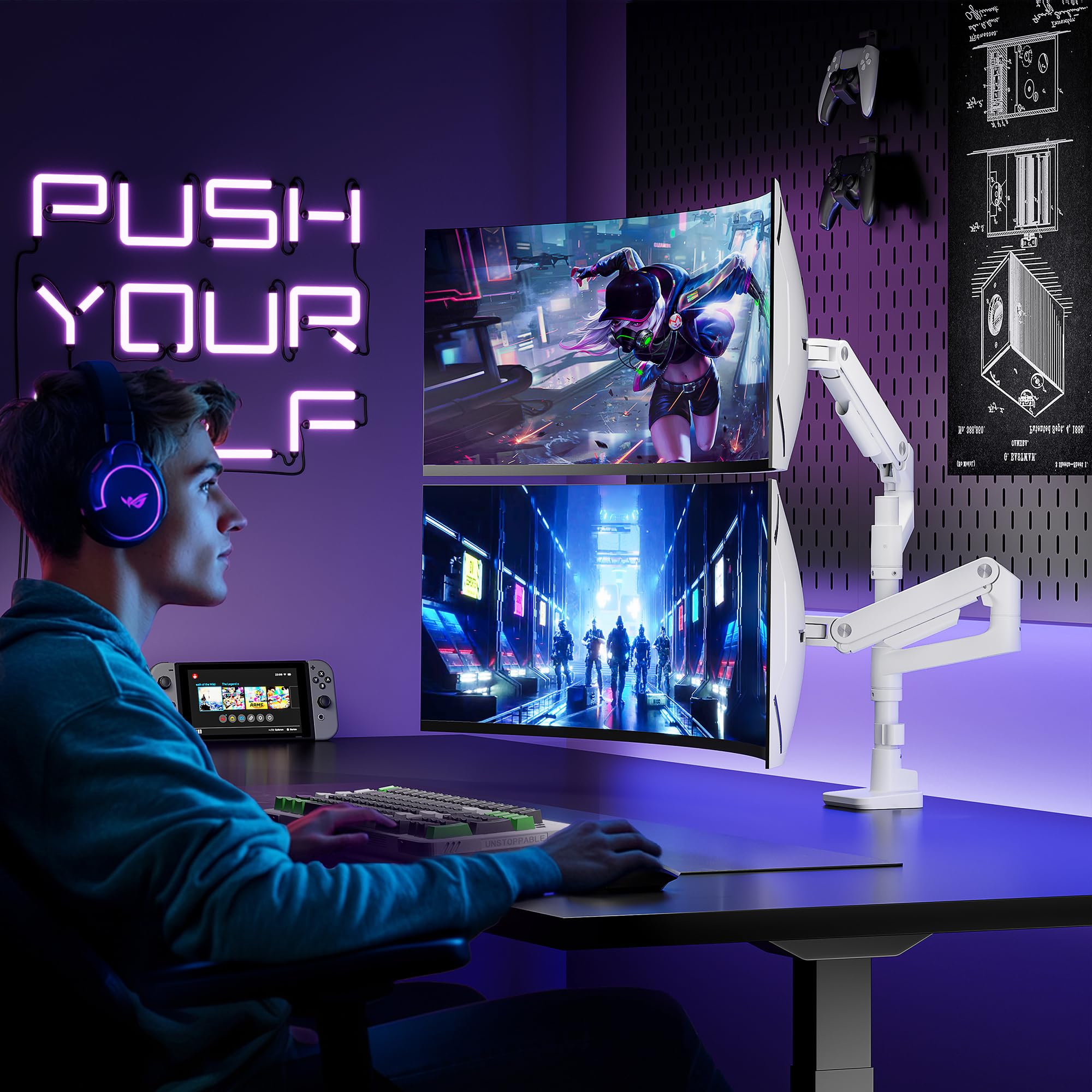 Dual Monitor Arm Desk Mount for 17-49 Inch Monitors, White