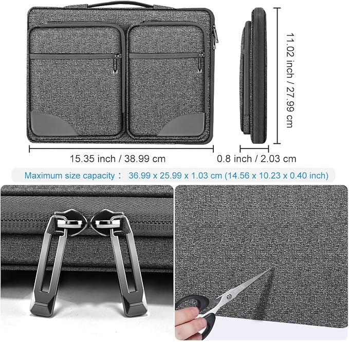 Hseok Laptop Case 15 15.6 16 inch Sleeve with Handle and Hidden Strap,Compatible with MacBook Pro 15.4 16, 360° Protective PC Briefcase with 4 Pockets for Laptop Accessory,Easy to Carrying, Grass ash