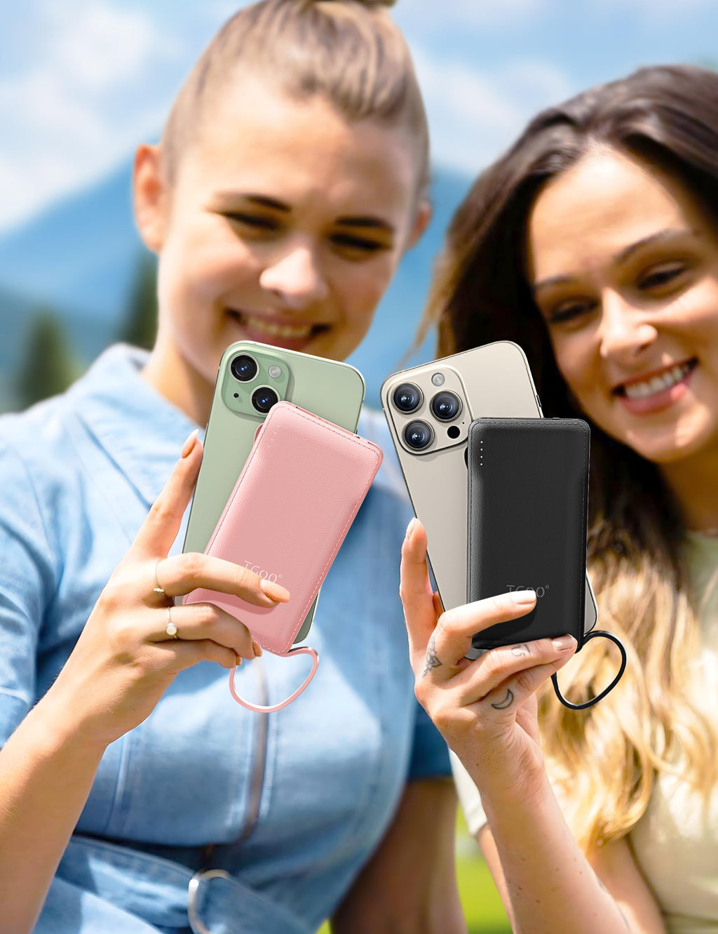 TG90° 2 Pack Slim Portable Charger with Built in Cables,10000mAh Power Bank Travel Charger Cell Phone External Battery Pack,4 Output Portable Bank Compatible with iPhone Android Phone