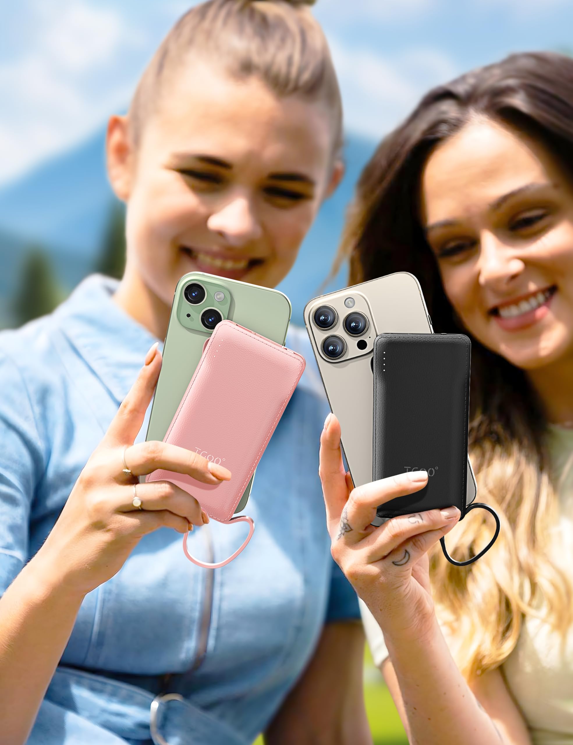 TG90° 2 Pack Slim Portable Charger with Built in Cables,10000mAh Power Bank Travel Charger Cell Phone External Battery Pack,4 Output Portable Bank Compatible with iPhone Android Phone
