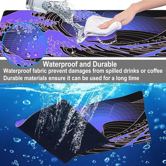 Mouse Pad, Large Ocean's Crest Leap Desk Mat, Extended Non-Slip Gaming Keyboard Mousepad Desk Pad, Thick Stitched Edges Waterproof Mouse Mat 31.5"x15.7" (Vaporwave Pop Art)