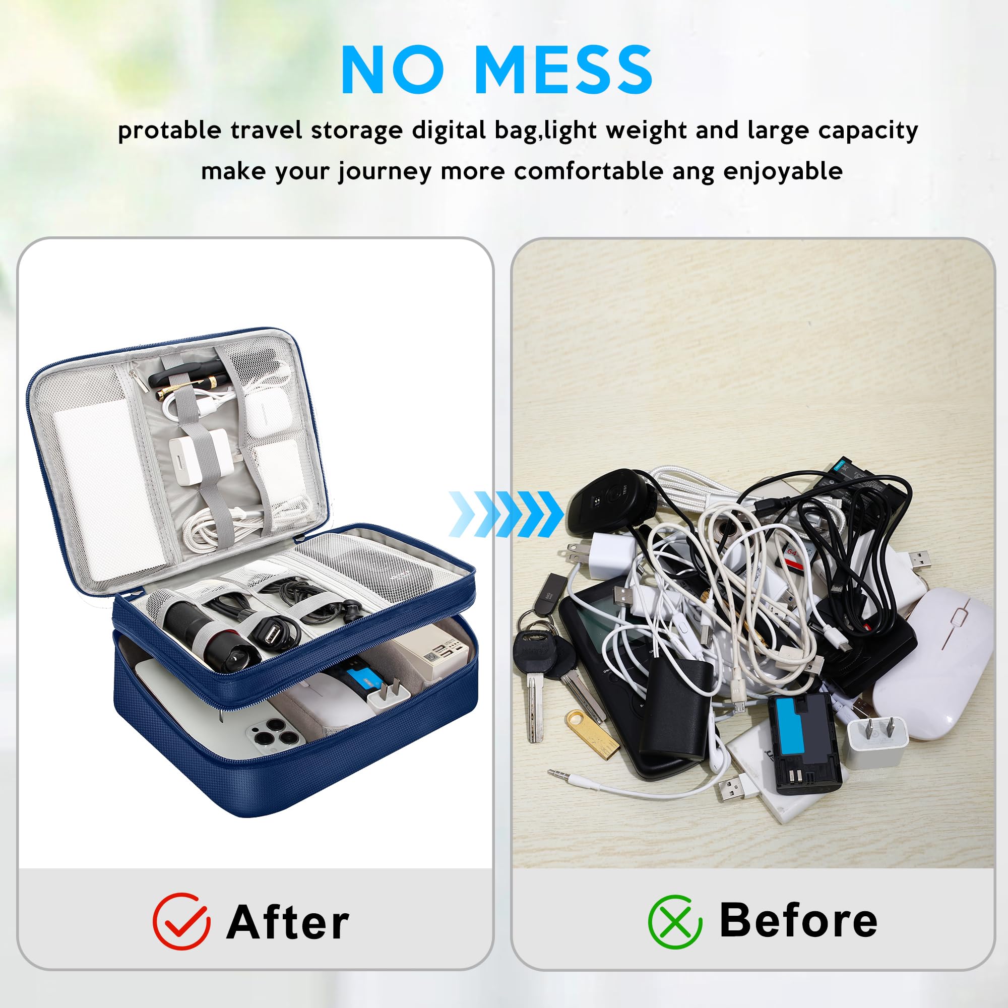 CILLA Electronic Organizer Travel Case, Travel Cord Organizer Case Portable Waterproof Cable Organizer Bag for Charger, Cord, USB, Power Bank, Earphone