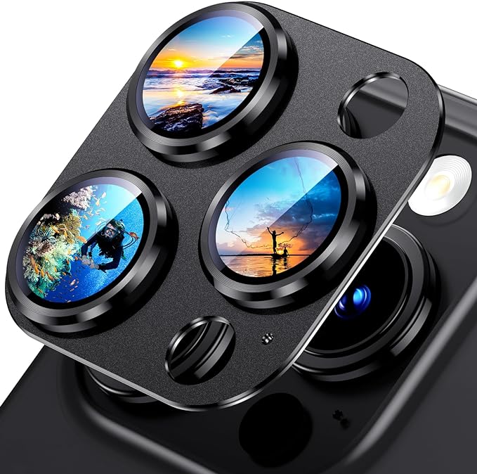 Uyiton Compatible with iPhone 15 Pro/iPhone 15 Pro Max Camera Lens Protector, [Not Easy to Break][Strong Adsorption][Case-Friendly] Metal Tempered Glass Rear Camera Screen Cover - Natural Titanium