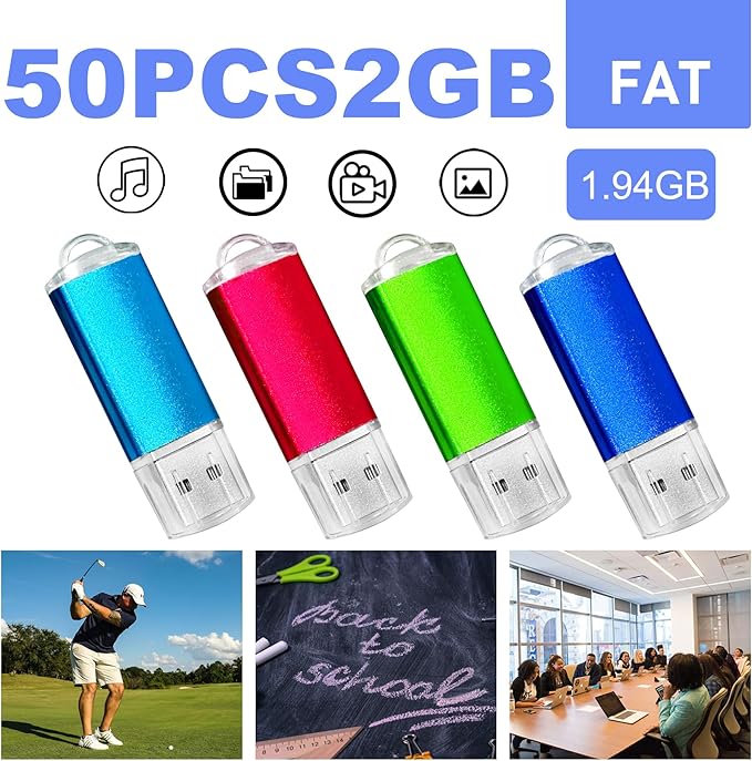 USB Thumb Drive 2GB Flash Drive 50 Pack, Nicepicten Fat Memorias USB 2.0 Flash Drive Bulk 2GB Jump Drives Multiapck Memory Stick with 50PCS Lanyards (Mixcolor 50 Pack, 2 GB)