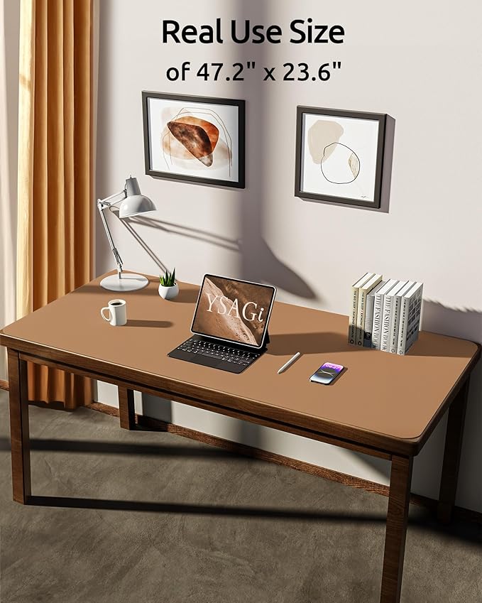 YSAGi Leather Desk Protector, Office Mat, Large Mouse Mat, Non-Slip PU Leather Blotter, Laptop Desk Pad, Waterproof Writing Pad for Office and Home (Khaki, 47.2" x 23.6")