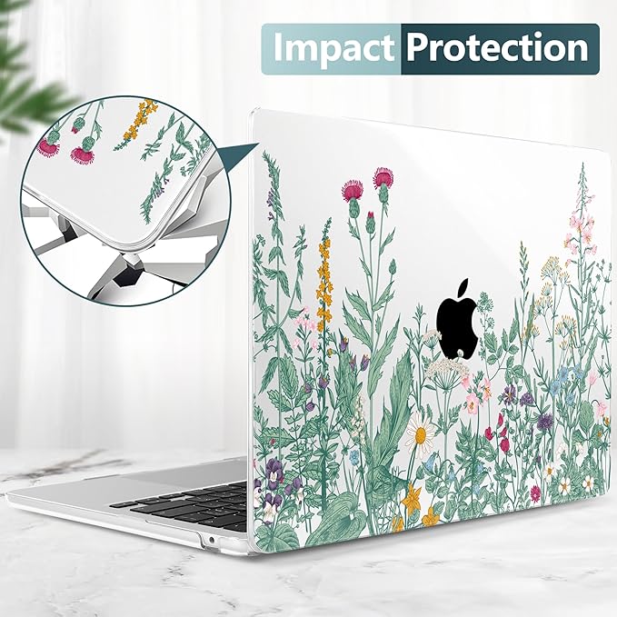 TWOLSKOO for M4 MacBook Air 13.6 inch Case 2025-2022 Release M4 A3240 M3 A3113 M2 A2681, Plastic Hard Shell & Screen Protector & Keyboard Cover & Trackpad Film, Botanical Illustration