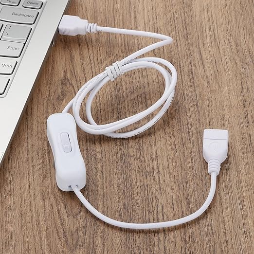 MECCANIXITY USB Cable with ON/Off Toggle Switch, USB Male to Female Extension Cord Inline Switch 2.0m White, for LED Desk Lamp LED Strip