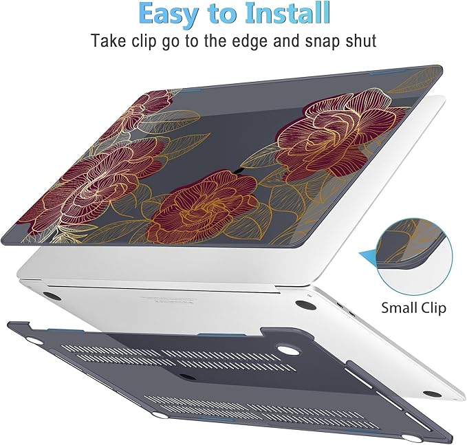Mektron Case for MacBook Pro 16 Inch A2141 Cover 2019 Release 16" with Liquid Retina Display/Touch ID, Plastic Hard Shell with Keyboard Skin & Screen Protector & Dust Plug, A-Golden Rose