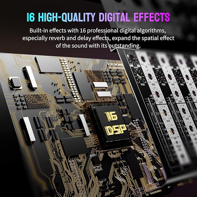 Professional Audio Mixer, 4 Channel Audio Interface Sound Board Mixing Console System Monitor, NEW BAXS 16-Bit DSP DJ Bluetooth Mixer +48V Phantom Effect For Karaoke Studio Streaming Recording
