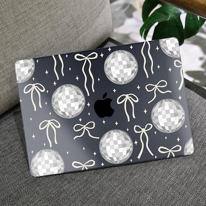 MEEgoodo Case for MacBook Pro 13 inch Case 2022 2021 2020 New A2338 M2/M1 A2251 A2289, Laptop Hard Shell with Keyboard & Camera Cover Compatible with 13 inch MacBook Pro, Silver Disco Balls & Bows
