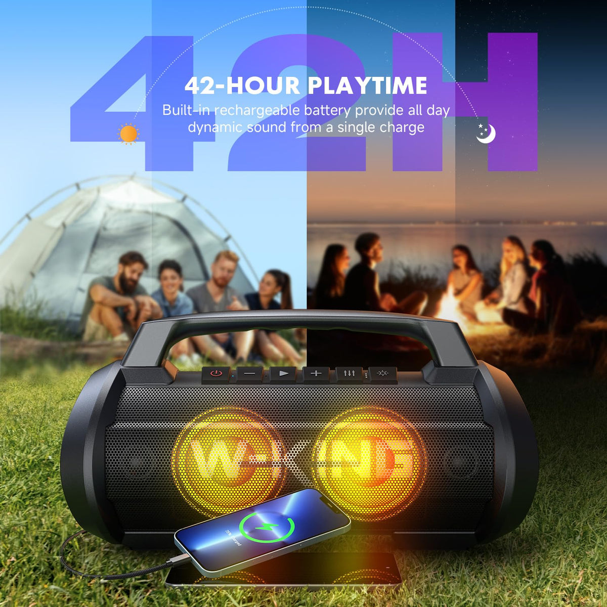 W-King Portable Bluetooth Speaker, 120W Peak Loud Bass Boombox Outdoor