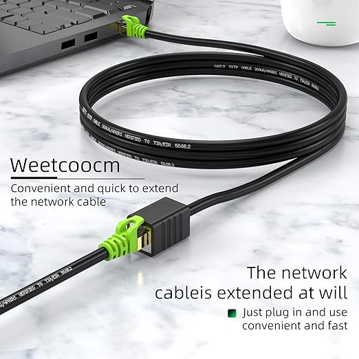 Ethernet Extension Cable 25ft, Network Cat6a Extension Patch Cable RJ45 Cords Shielded Male to Female Connector (25FT)