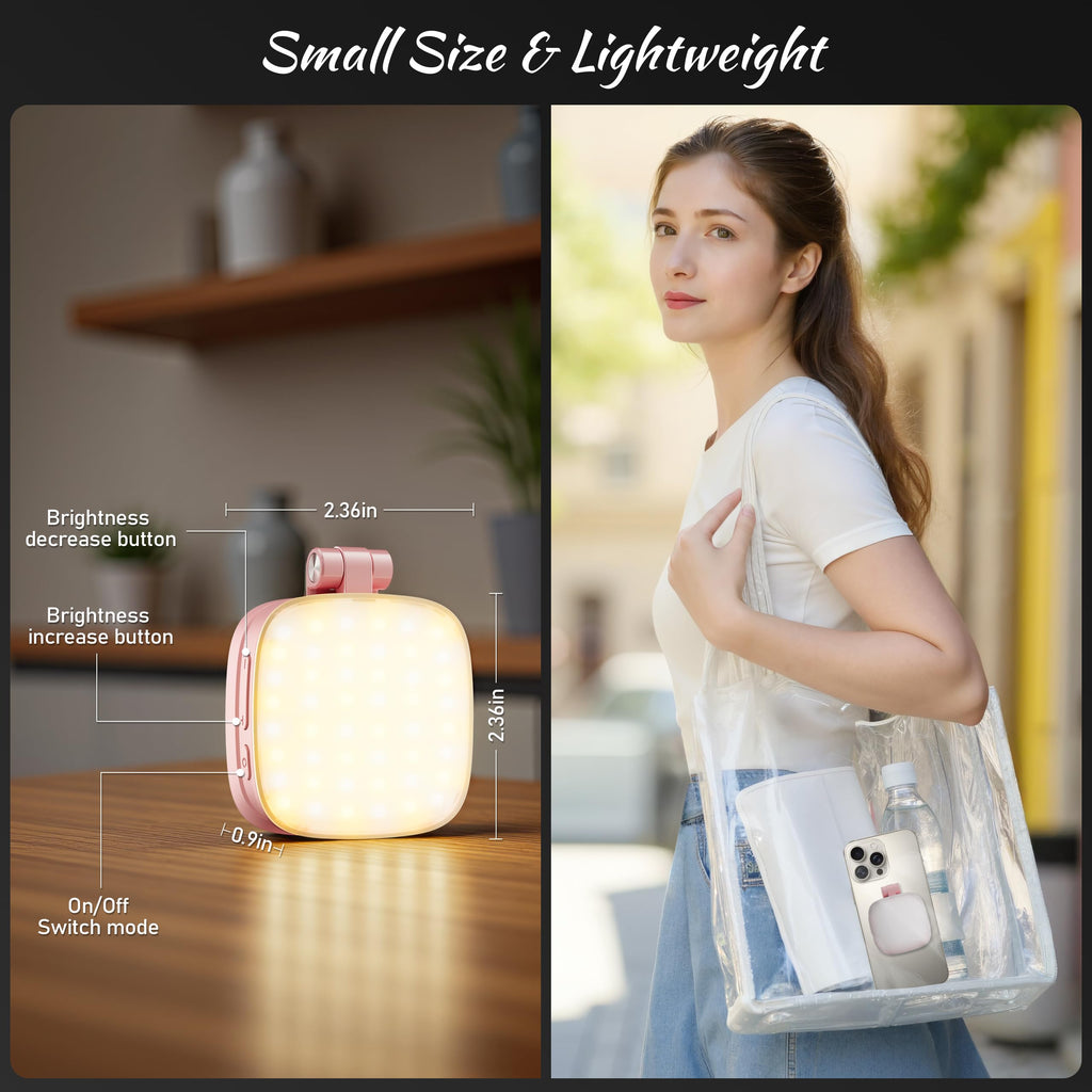 Cocobeen Magnetic Selfie Light for Phone: 5 Led Mode with Mirror Compatible for iPhone & Android - Rechargeable Portable Fill Light for Photography/Video Recording/Conference/Vlog/Makeup（Pink