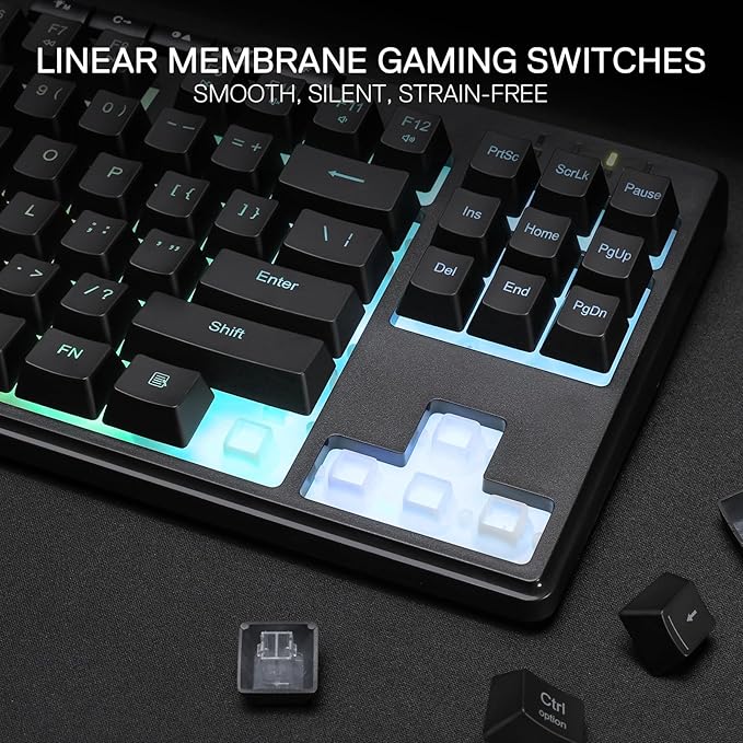 Redragon K516 PRO Shiva TKL RGB Wireless Membrane Gaming Keyboard, 87 Keys Mechanical-Feel Keyboard w/Smooth Linear Switch, On-Board Macro & Multimedia Keys, 16.8M RGB Backlit, Software Supported
