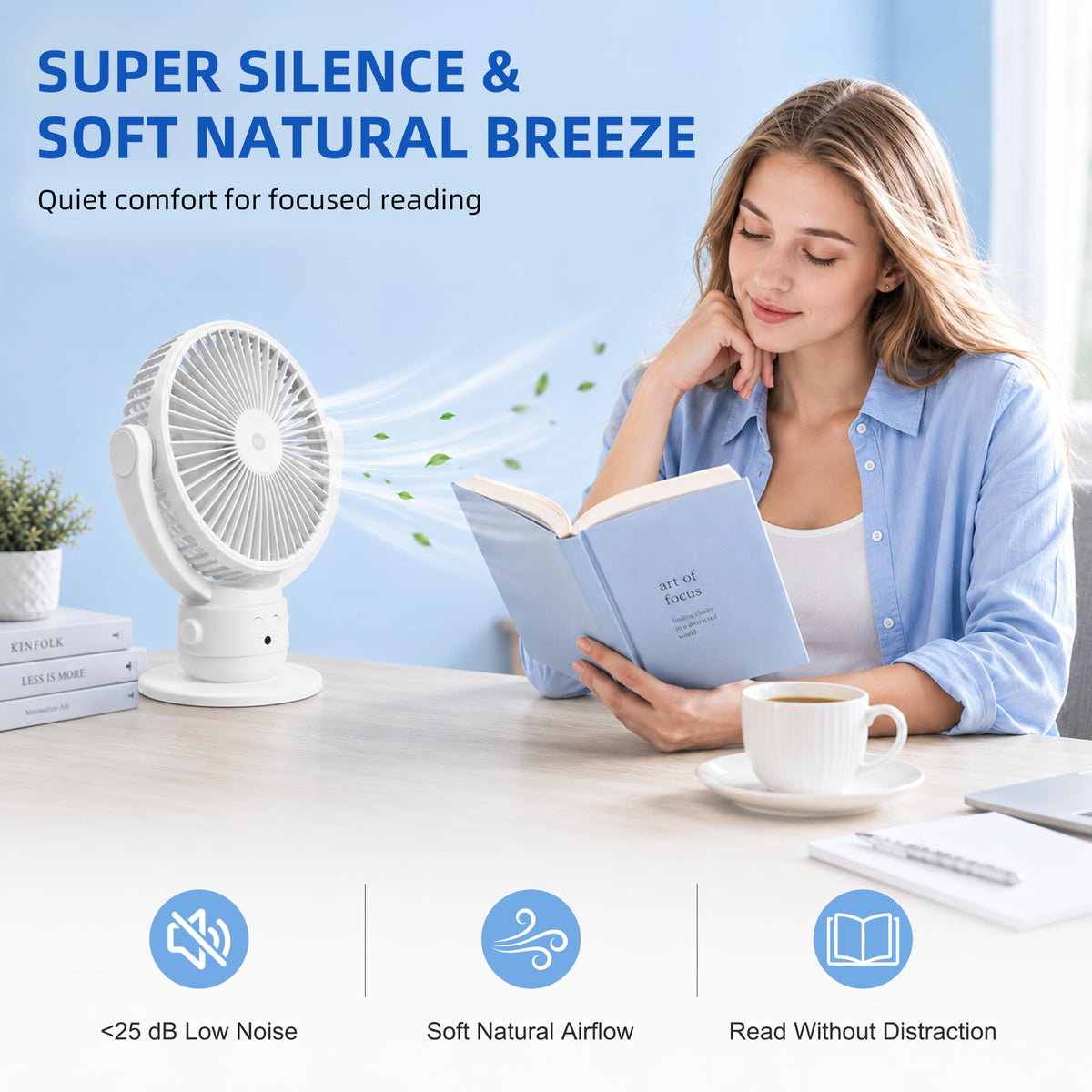 OGZ Portable Fan for Travel Wireless with Remote Timer, 7 Inch Small Desk Fan with LED Night Light 90° Oscillation, Rechargeable USB Fan for Cruise Bed Beside Sleeping Camping Tent