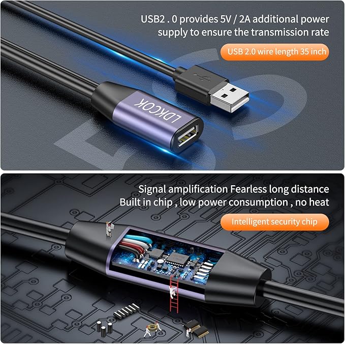 LDKCOK USB 2.0 Type A Male to A Female Active Repeater Extension Cable 75ft, High Speed 480 Mbps