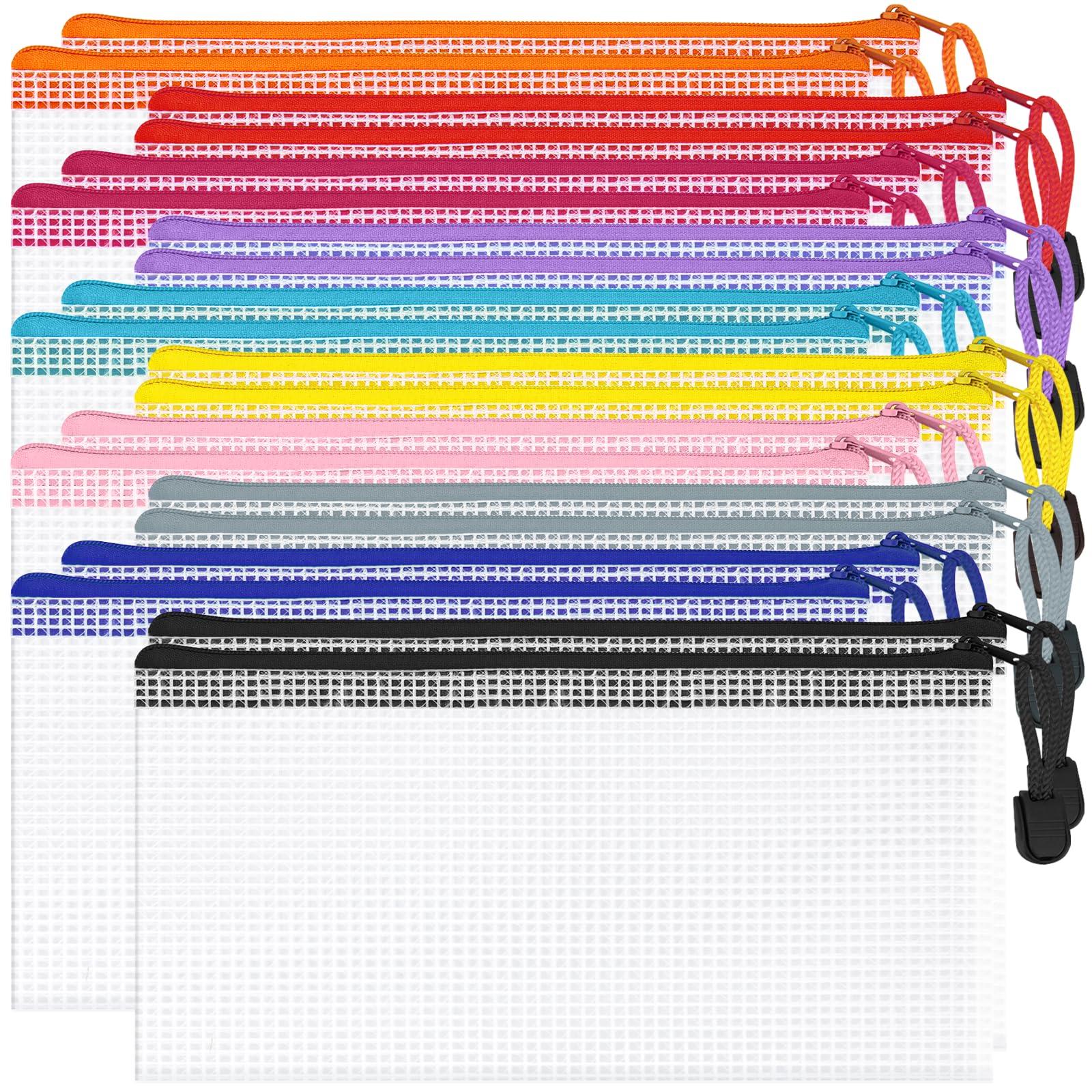 Aubeco 20Pack Mesh Zipper Pouch Bags, 9.4x4.9 Inch, 10 Colors
