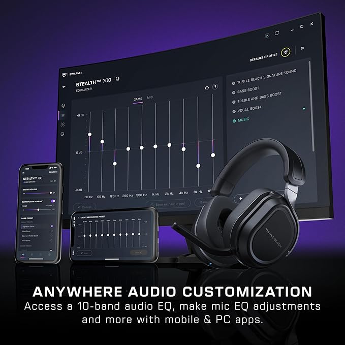 Turtle Beach Stealth 700 Gen 3 Wireless Multiplatform Amplified Gaming Headset for PC, PS5, PS4, Mobile – 24-bit Audio, 60mm Drivers, High-Bandwidth Microphone, Bluetooth, 80-Hr Battery – Black