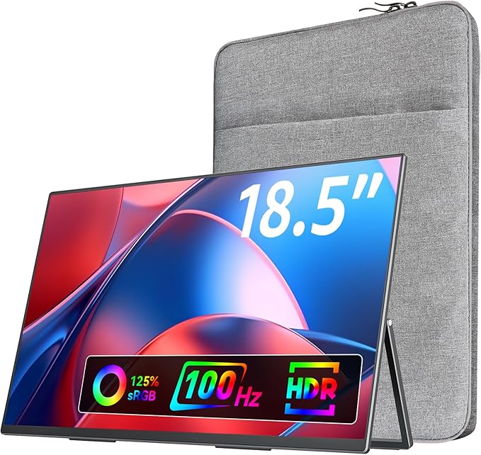 VisionOwl Large Portable Monitor-18.5 Inch Computer Gaming Display 100Hz 125% sRGB FHD 1080P USB-C HDMI IPS Screen for Laptop Mac Surface PC PS4/PS5 Xbox Built-in Kickstand, Speakers, VESA Mountable