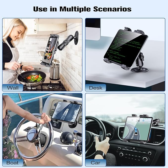 OHLPRO Tablet Wall Mount, Sticky iPad Holder, Damage-Free Adhesive Wall Dock for iPad, Galaxy Tab, and 7-11" Tablets, 360° Rotation Tablet Holder for Car, Bed, Yoga, Kitchen