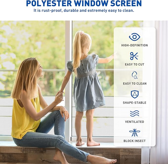 MAGZO Window Screen Replacement Mesh Roll, 37.4in × 16.4ft Upgraded 0.17mm WD High-Visibility Screen 20x20 Mesh for Porch Doors Repair Kit, Well-Ventilated Heavy Duty Woven for Garden, Patio