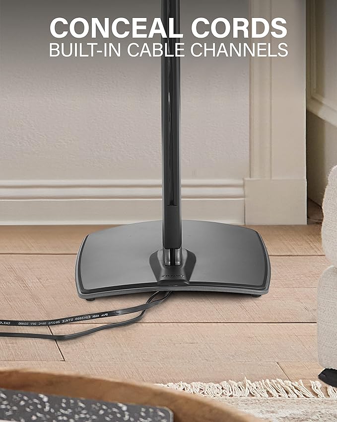 SANUS Adjustable Height Wireless Speaker Stands Designed for Sonos One, One SL, and Play:1 - Tool-Free Adjustment up to 16" and Built-in Cable Management - Black/Single