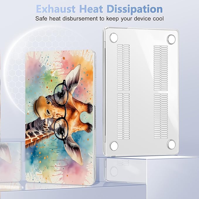 Case for MacBook Air 15 Inch 2025 2024 2023 Release M4 A3241 M3 A3114 M2 A2941, Hard Shell with Screen Protector & Keyboard Cover, Compatible with Touch ID, Glasses Giraffe