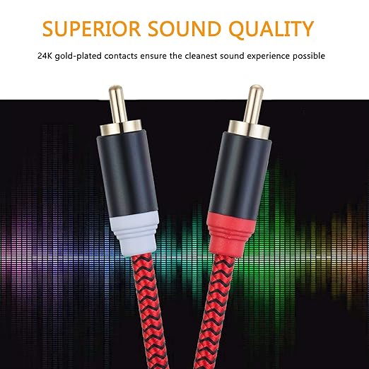 RCA Cable 10Ft,2Rca Male to 2-RCA Male Audio Stereo Subwoofer Cable [Hi-Fi Sound] Nylon-Braided Auxiliary Audio Cord for Home Theater, HDTV, Amplifiers, Hi-Fi Systems,Speakers and etc(10Ft/3M)
