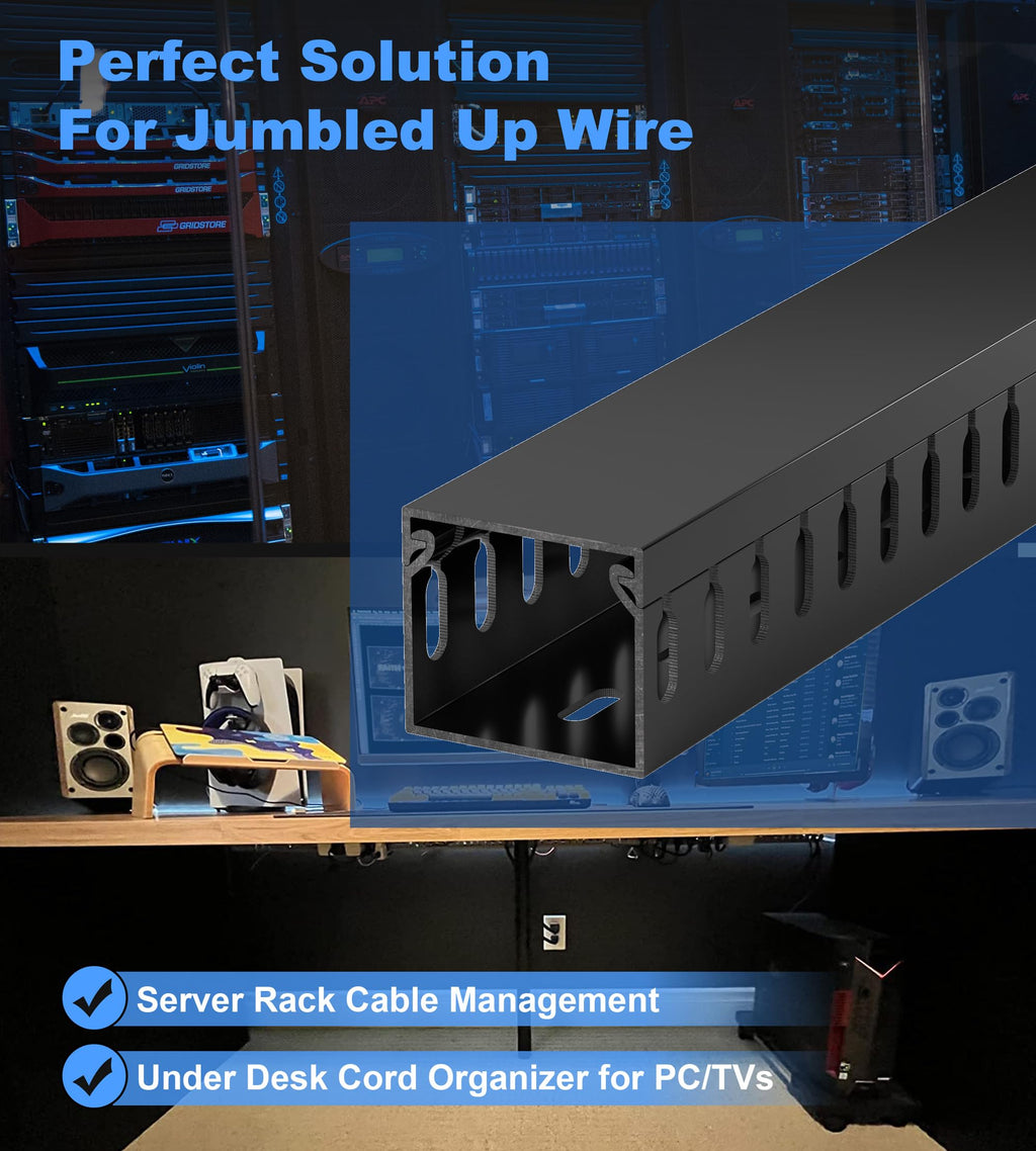 1.4"H x 1.6"W Cable Raceway, 66in Under Desk Wire Management Channel, Black