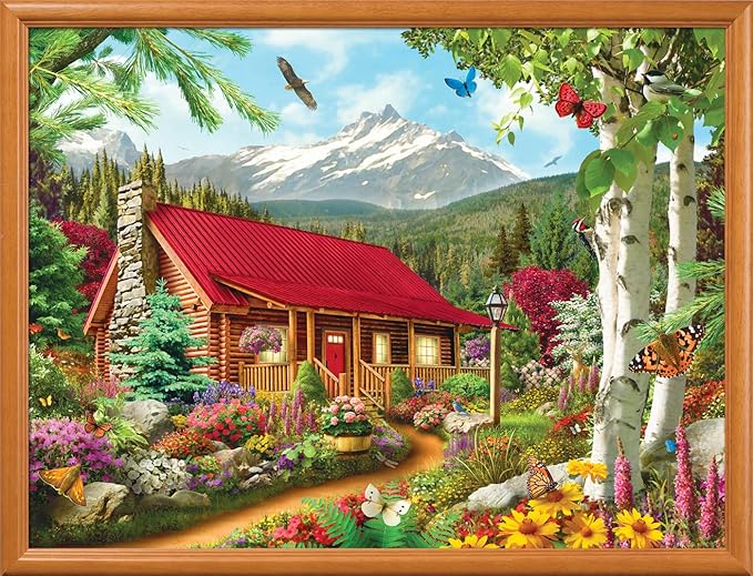 MasterPieces - 300 Piece Jigsaw Puzzle, Large EZ Grip Shapes, Mountain Hideaway, Fun for Adults, Seniors, Family, Kids, Non-Glare Finish, 18"x24"
