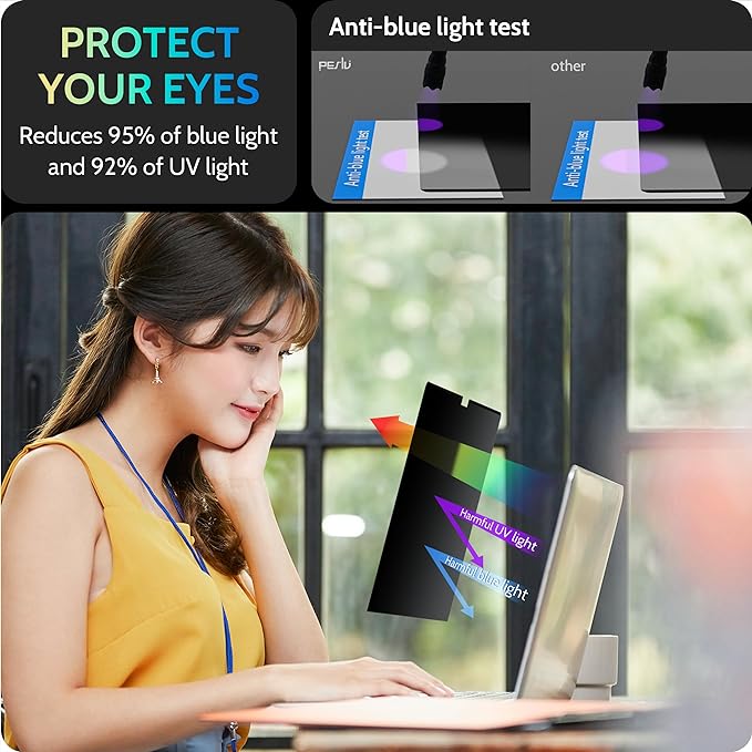 Magnetic Laptop Privacy Screen 16 inch for 16:10 Computer Monitor, 16" Removable Anti Glare Protector Blue Light Filter Shield Compatible with Lenovo Hp Dell Acer Asus Thinkpad Envy Xps
