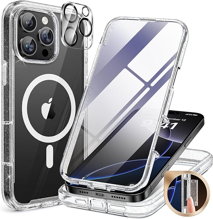 Miracase for iPhone 16 Case 6.1'', [Bubble Free] Full-Body Bumper Phone case with Built-in Full Glass Screen &Camera Control,No Gap,Compatible with MagSafe,Drop Proof 16 Cover