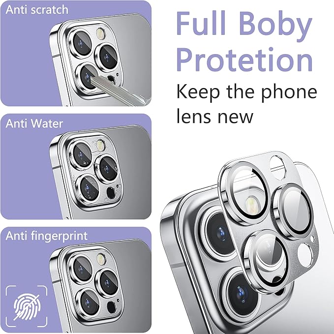 2 Pack Camera Lens Protector for iPhone 14 Pro/iPhone 14 Pro Max,[Not Easy to Breakn ] AR Tempered Glass Strong Adsorption Metal Camera Cover Screen-Silvery