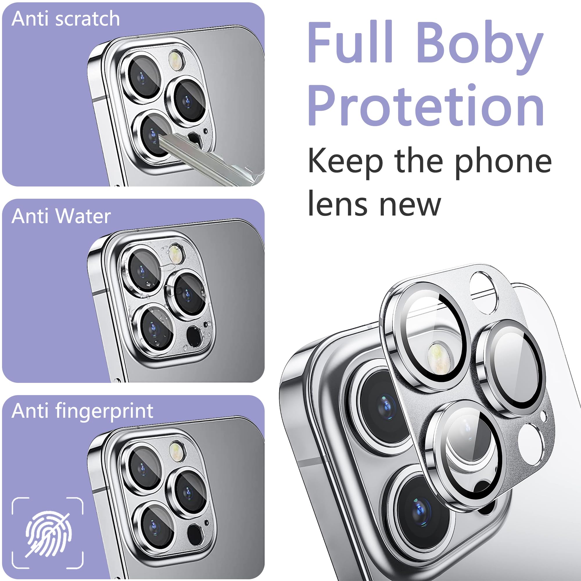 SHANG PIN JIA 2 Pack Camera Lens Protector for iPhone 13 Pro/13 Pro Max,[Not Easy to Breakn ] AR Tempered Glass Strong Adsorption Metal Camera Cover Screen-Silvery