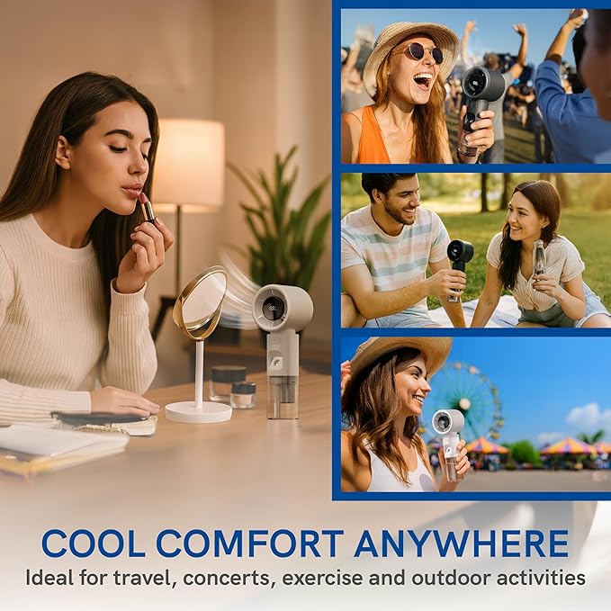 Valo Portable Rechargeable Fan - Mini Cooling Fan for Travel, USB Desk Personal Fan with 4 Speeds, 50ml Tank for Water Cooling Technology, Quiet Operation, 2,000 mAh Battery - Titanium Gray