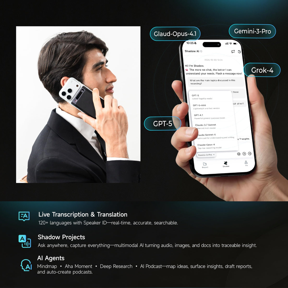 Mobvoi TicNote AI Voice Recorder 64GB Memory Note Recorder w/Case App Control 120+ Languages Transcribe Summarize with AI Shadow Digital Audio Recorder for Phone Calls Lectures Meetings Interviews