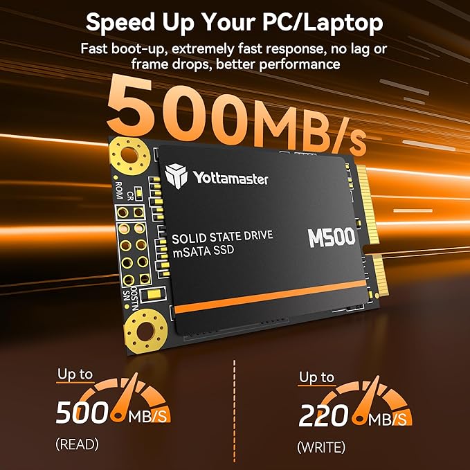 Yottamaster M500 128GB mSATA SSD SATA III 6Gb/s, mSATA Internal Solid State Drive Up to 500MB/s, Mini-SATA with 3D NAND, Compatible with Ultrabooks Desktop PC Laptop, All-in-One PCs, 30x50mm