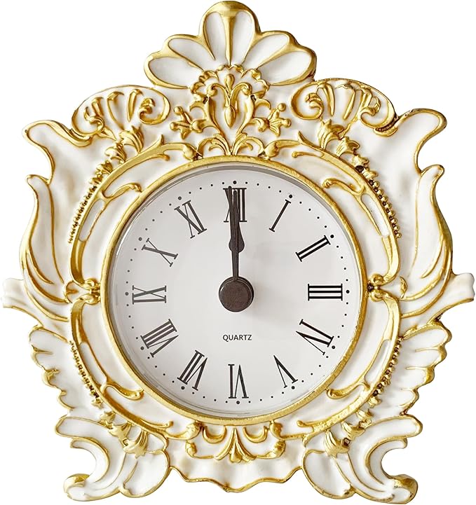 Decorative Mini Table Clock, Vintage Metal Silent Analog Quartz Battery Operated Table Top Clock for Living Room Decor Shelf