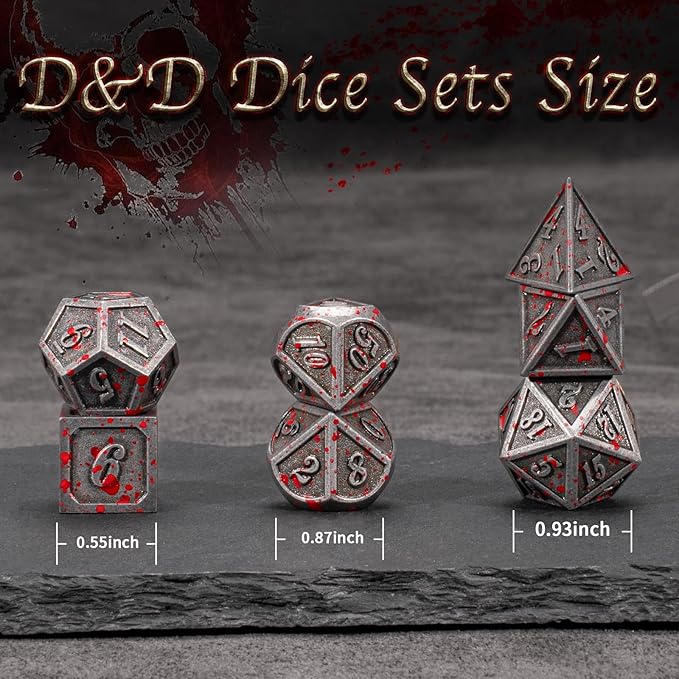 D&D Dice,DND Dice Set for Dungeons and Dragons,D20 Metal Dice for Gaming Dice Set or RPG Role Playing MTG Tabletop Board Games（SilverBlood）