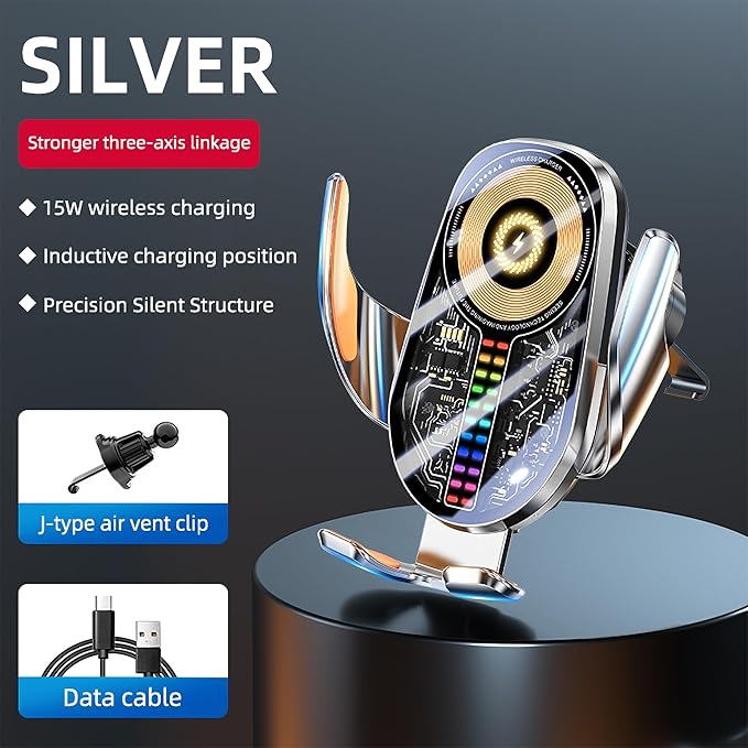 Wireless Car Charger, Cell Phone Car Mount 15W Fast Charging Auto Clamping for Car Vent Phone Holder Charger for iPhone 16 15 14 13 12 11 Pro Max, Glaxy S24 Ultra, LG, Google