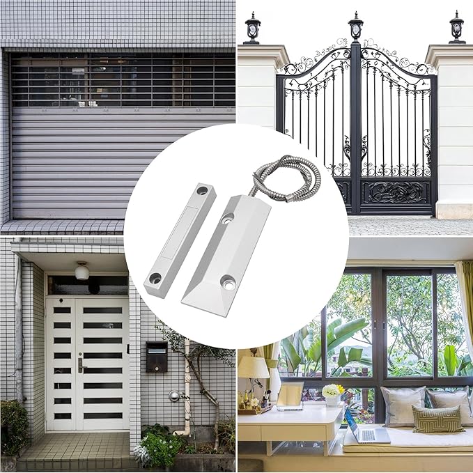 Magnetic Reed Switch Wired Surface Mount Normally Closed NC Contact Sensor Alarm Magnetic Door Switch with 2 Wires, Zinc Alloy Sliver, OC-55