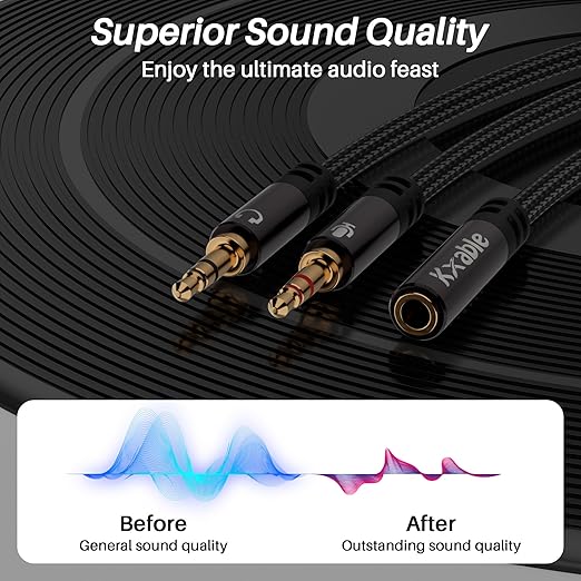 Headphone Splitter for Computer, 3.5mm Female to Dual 3.5mm Male Audio Splitter Cable, Stereo Jack Earphones Headset to PC Laptop Adapter, 1/8inch 2-in-1 Y Separator Aux Dongle Converters, 3FT