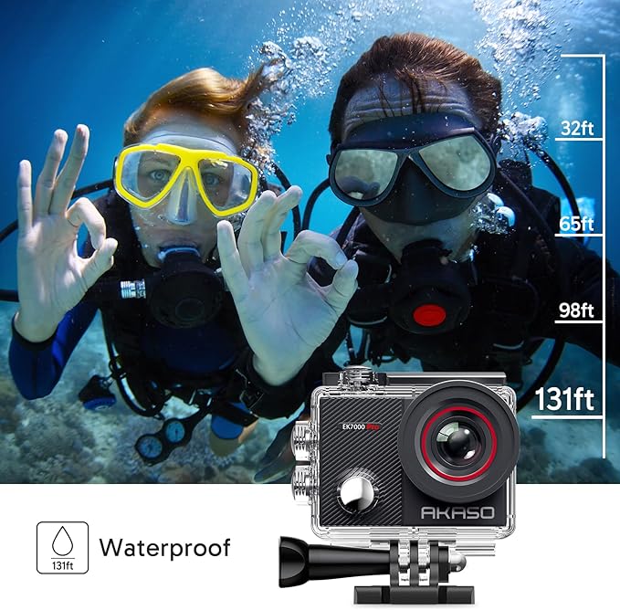 AKASO EK7000 Pro 4K30fps 20MP Action Camera EIS Ultra HD 131FT Waterproof Underwater Camera with Mini Selfie Stick Tripod and Carrying Case Helmet Accessories Kit Bundle