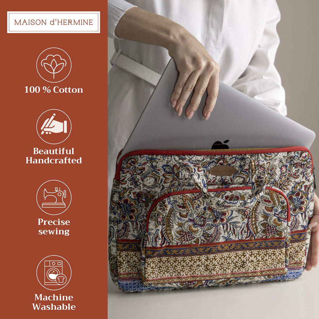 Maison d'Hermine Laptop Bag with Pocket upto 13.5 inch Stain and water repellent Cotton canvas Valentines Day Gifts - Jaipur