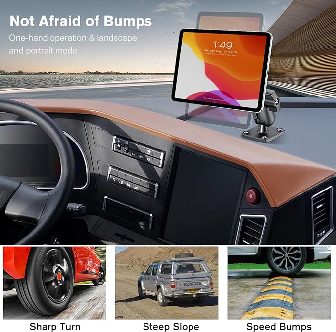 OHLPRO Magnetic Tablet Car Mount Holder, 360°Rotatable Drill Base iPad Wall Mount, Strong Magnet Tablet and iPad, Galaxy, Kindle, Fire HD, Truck, Car, Desk, Boat