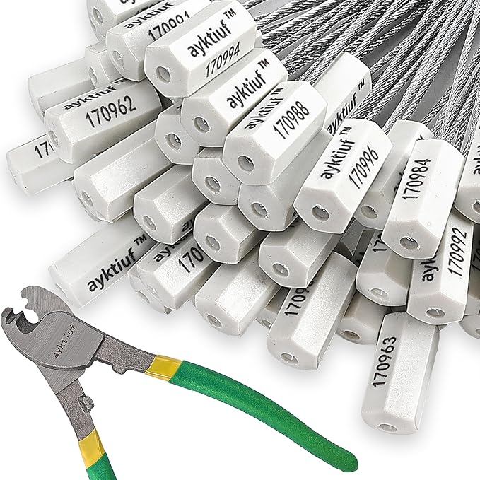 1200 Pieces Security Cable Seals, Metal Number Security Tags for Truck, Trailers, Cargo, Containers, Vans, Oil Tank, Milk Vehicle (White, 1200 Pack)