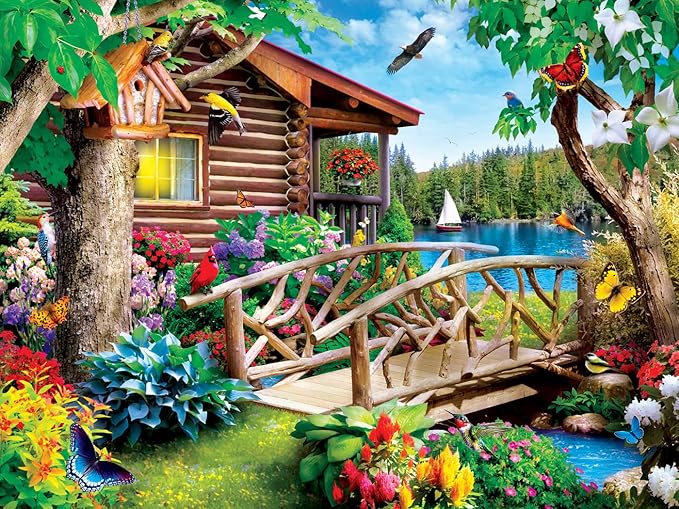 MasterPieces - 300 Piece Jigsaw Puzzle, Large EZ Grip Shapes, Cabin Crossing, Fun for Adults, Seniors, Family, Kids, Non-Glare Finish, 18"x24"