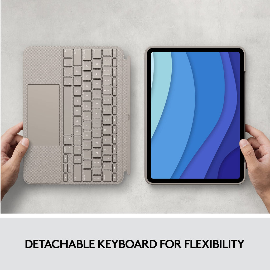 Logitech Combo Touch iPad Pro 11-inch (1st, 2nd, 3rd, 4th gen - 2018, 2020, 2021, 2022) Keyboard Case - Detachable Backlit Keyboard, Click-Anywhere Trackpad - Sand; USA Layout