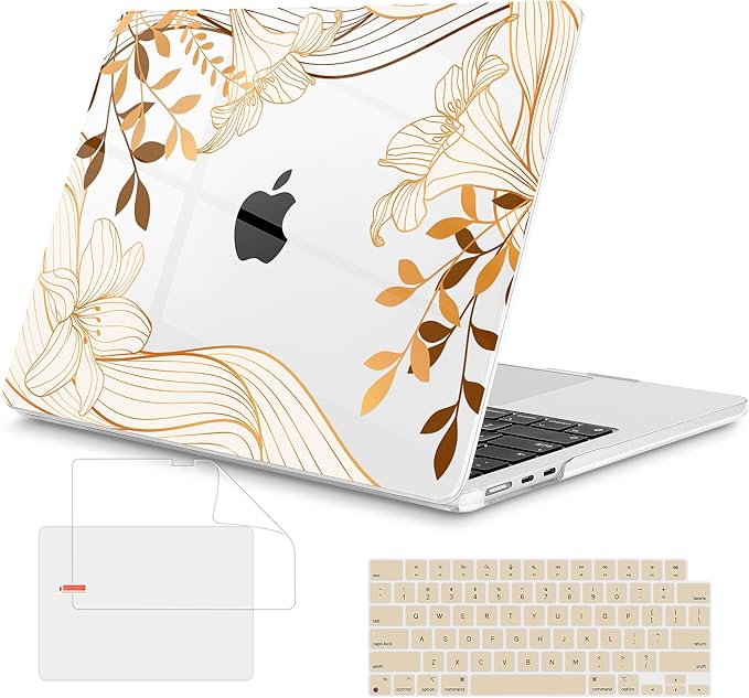 Mektron Compatible with M4 MacBook Air 15 inch Case 2025 A3241 2024 2023 M3 A3114 A2941 M2 Liquid Retina Display Touch ID, Plastic Hard Case & Keyboard Skin & Screen Protector - Waves Florals C352