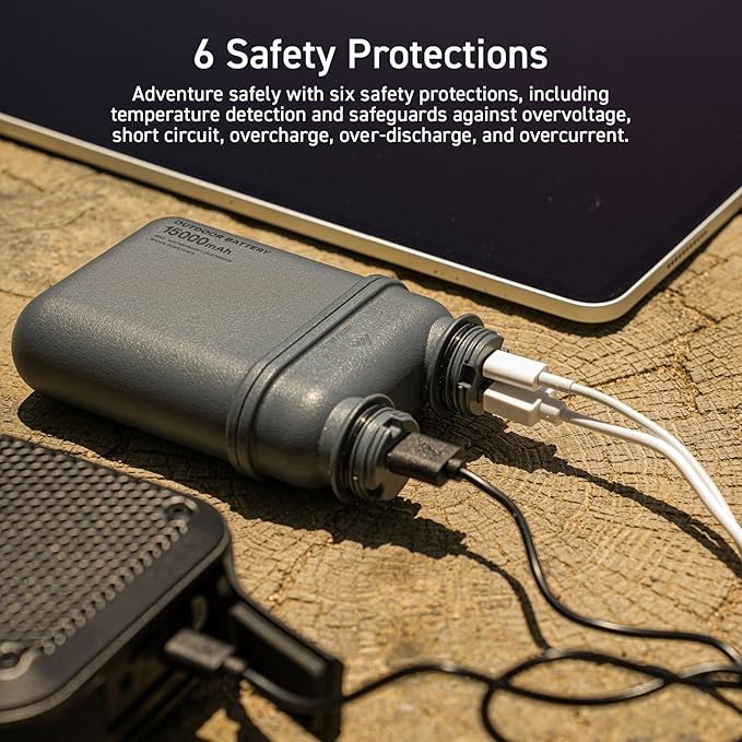 ELECOM NESTOUT Rugged Power Bank, 15000mAh Outdoor Charger, 32W USB-C Fast Charging PD, Waterproof IP67, Durable Shockproof, Battery Pack for iPhone Tablet Hiking Travel Camping (Black, 15000mAh)